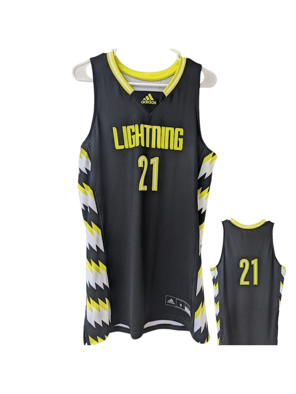 Adidas Lightning Basketball Jersey 21 Mens M Black Volt Yellow Mesh 19.5x31 Tank